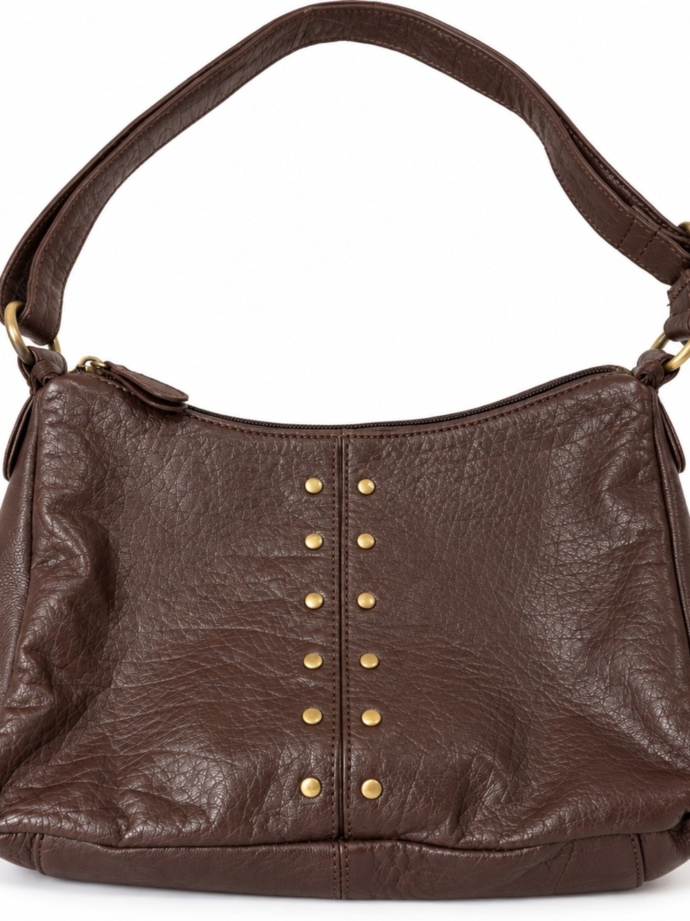 Marco Avane Brown Genuine Leather Studded Shoulder Hobo Bag Vintage